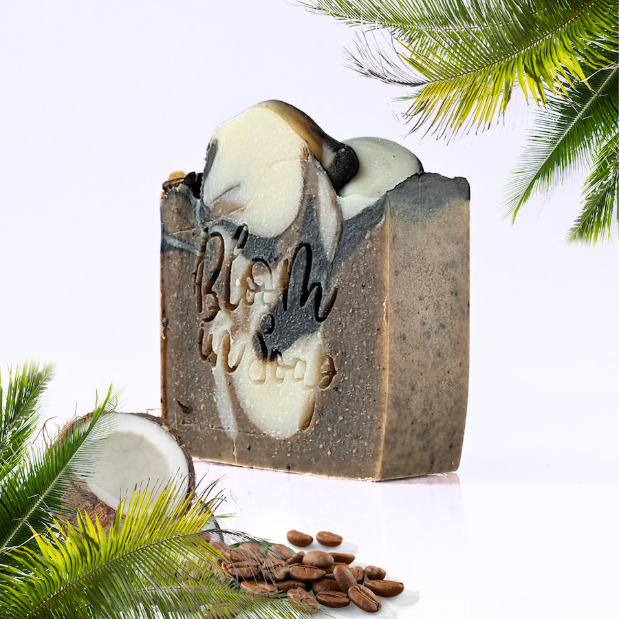A bar off coffee and coconut milk natural soap