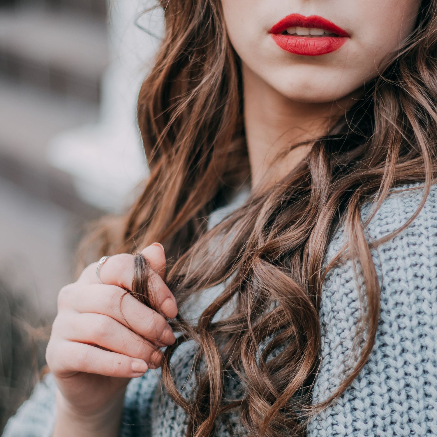 a woman with shiny hair