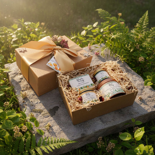 Luxury Gift Set with natural soap, hand cream, body butter and a candle