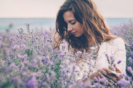 a woman in a lavender field