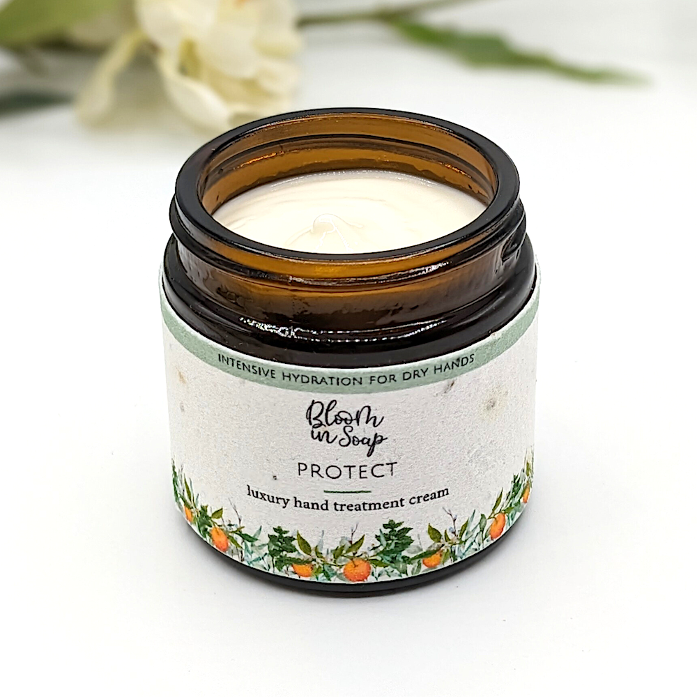 Protect luxury hand treatment cream from Bloom In Soap with plantable label