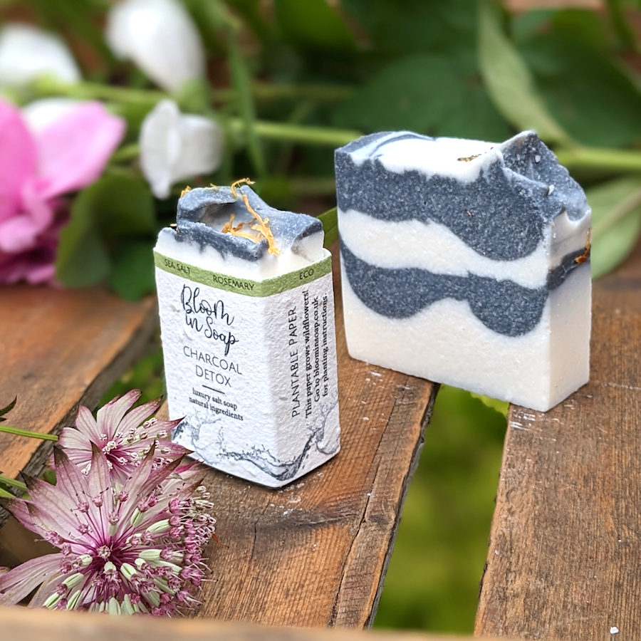 Charcoal Detox salt soap from Bloom In Soap in green nature