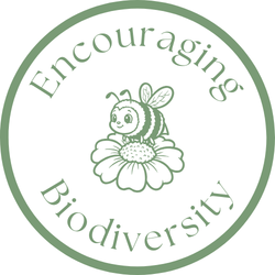 Logo encouraging biodiversity with a bee on a flower inside a green circle.