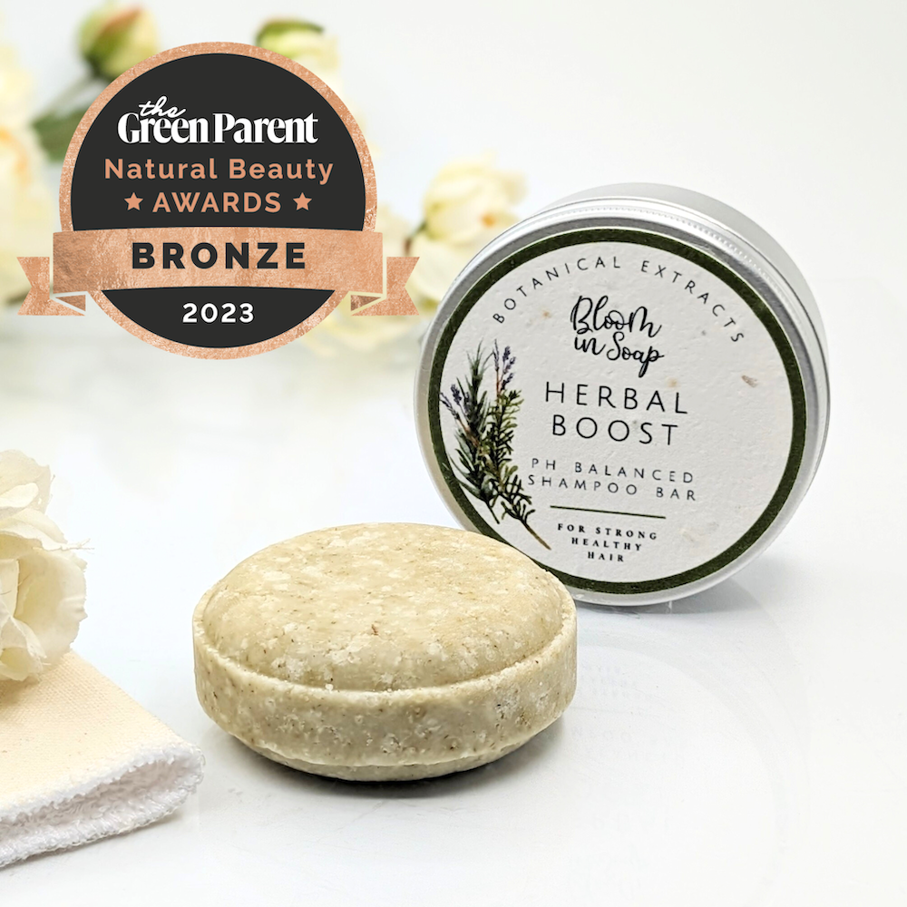Award-winning Herbal Boost solid shampoo bar from Bloom In Soap
