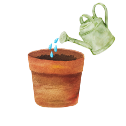 Plant pot and watering can