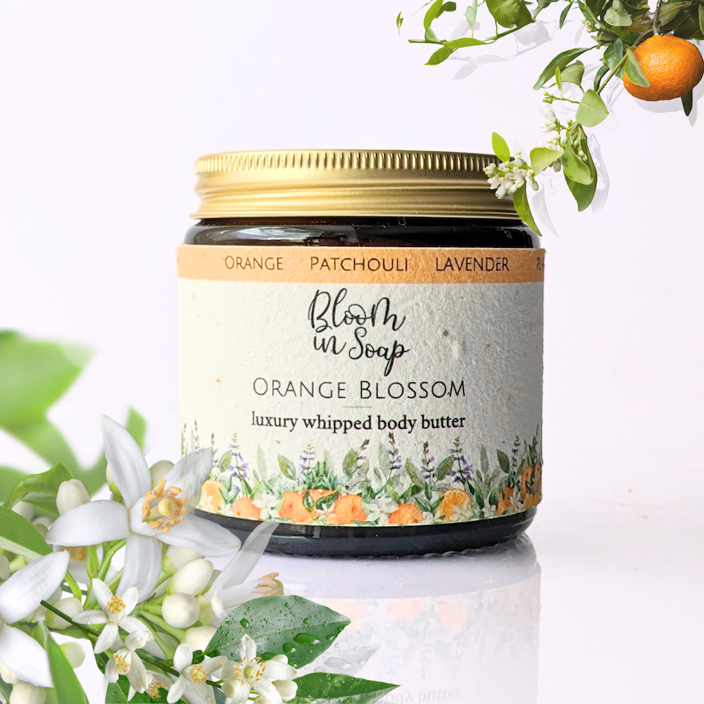 Orange Blossom luxury whipped body butter in a jar