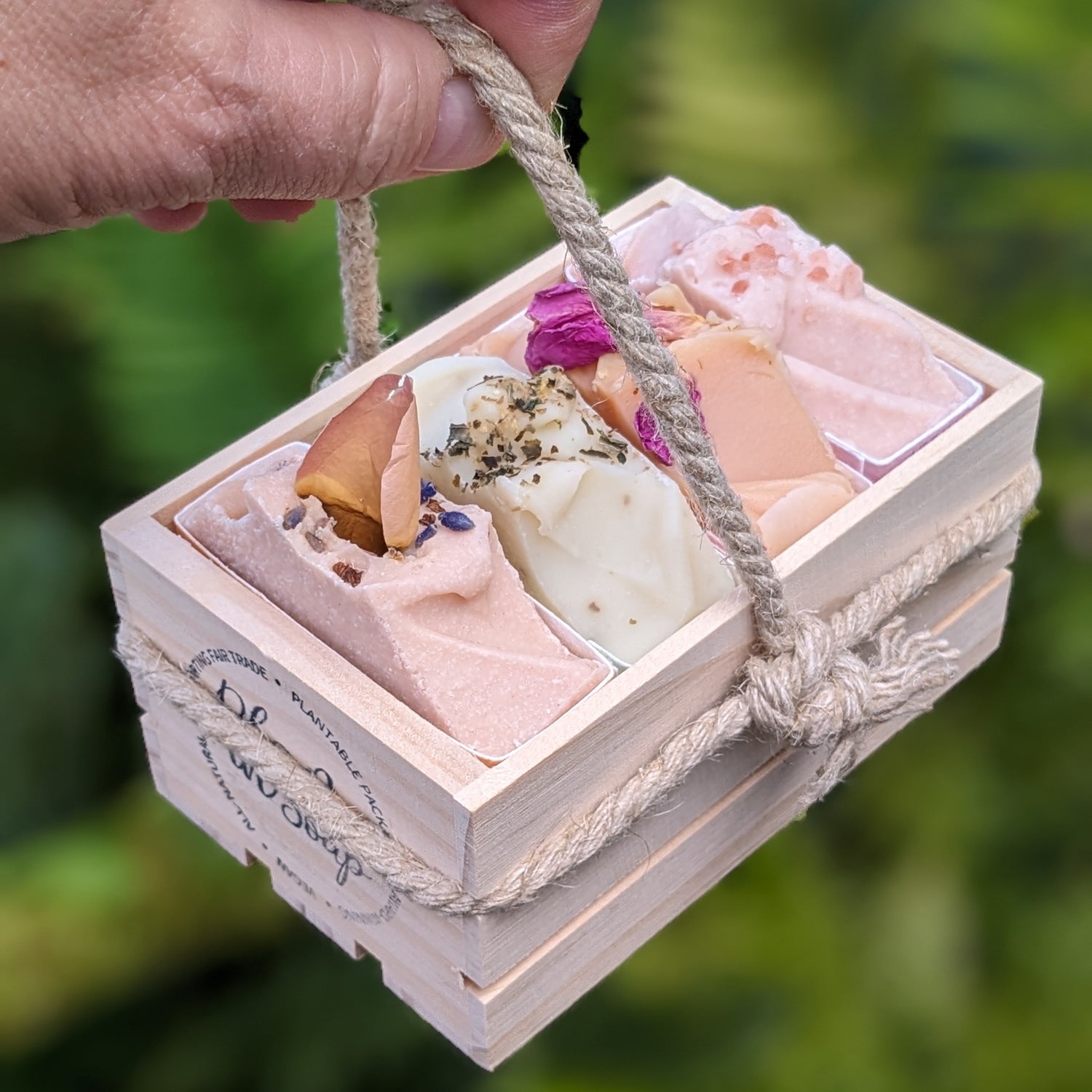 Wooden crate with handmade soaps