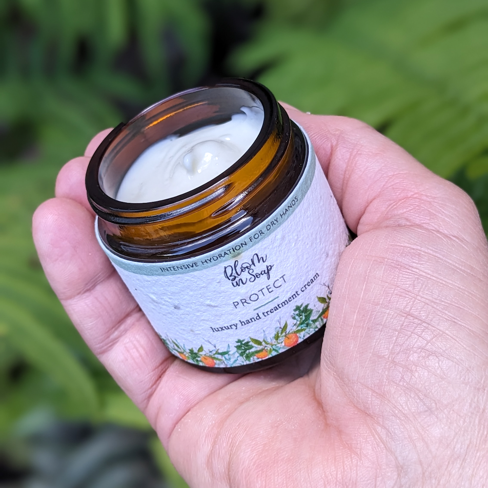 A jar of luxury hand cream from Bloom In Soap