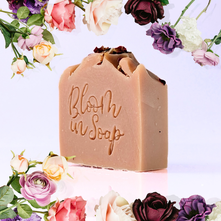Pink rose natural soap bar with rose geranium oil
