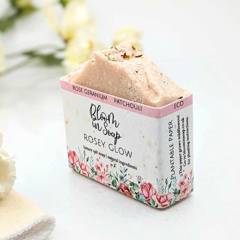 Rosey Glow pink salt soap from Bloom In Soap