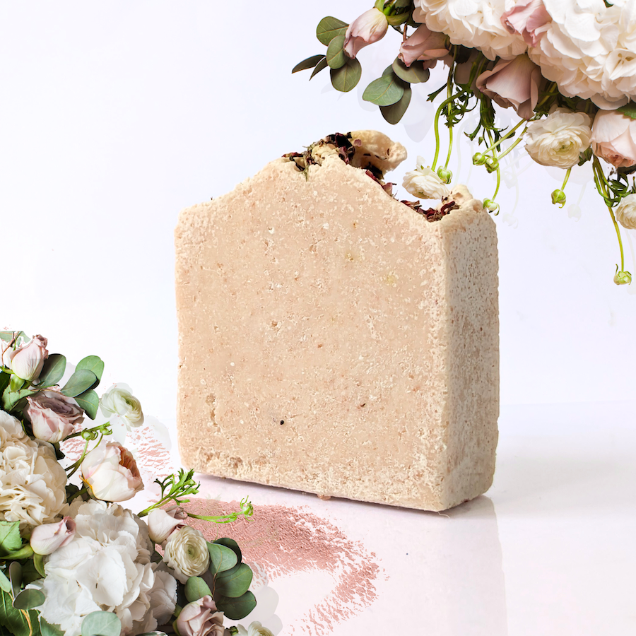 Pink salt soap with roses and pink clay