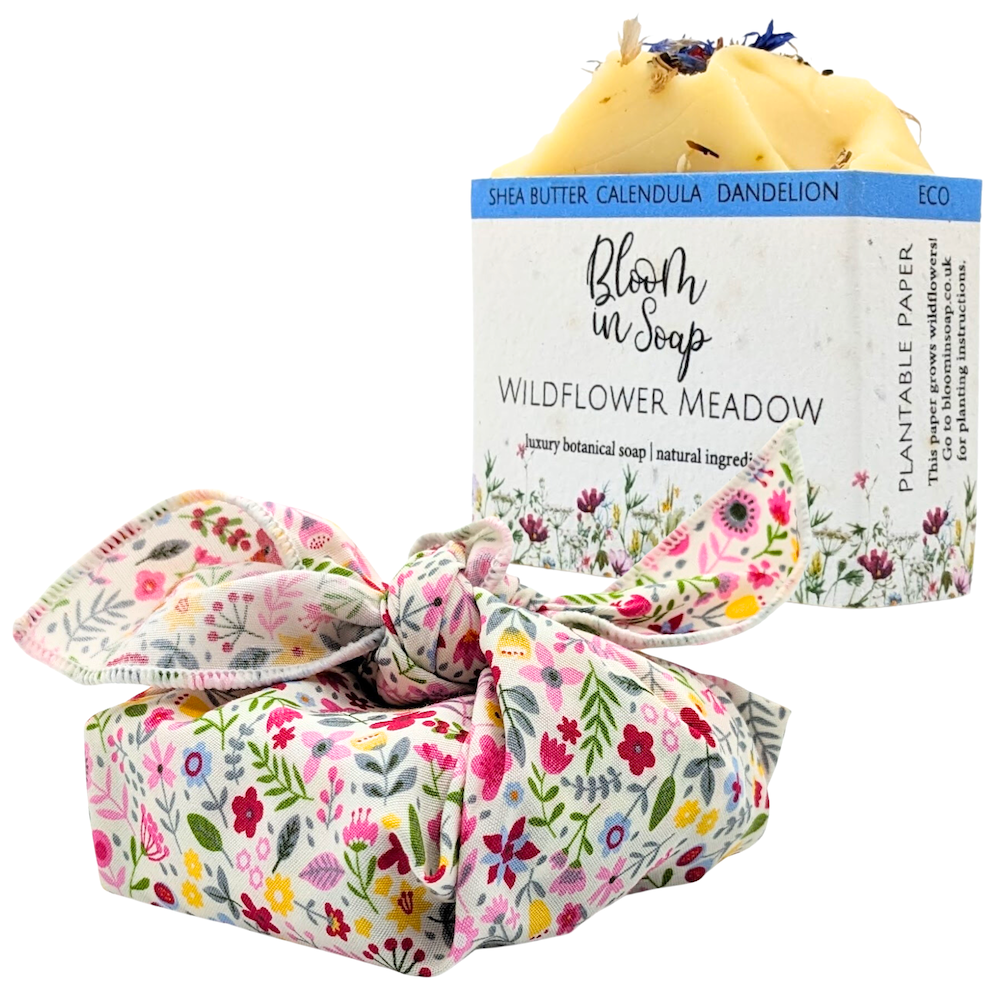 Wildflower print furoshiki with a natural soap bar