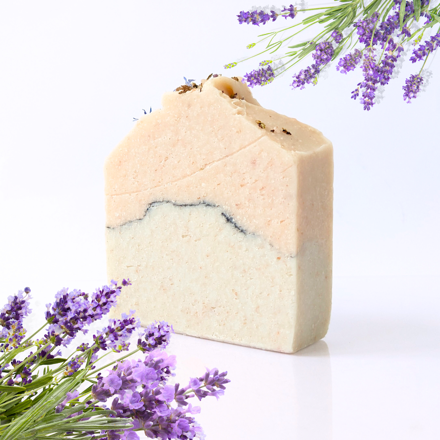 Pink and green salt soap with lavender